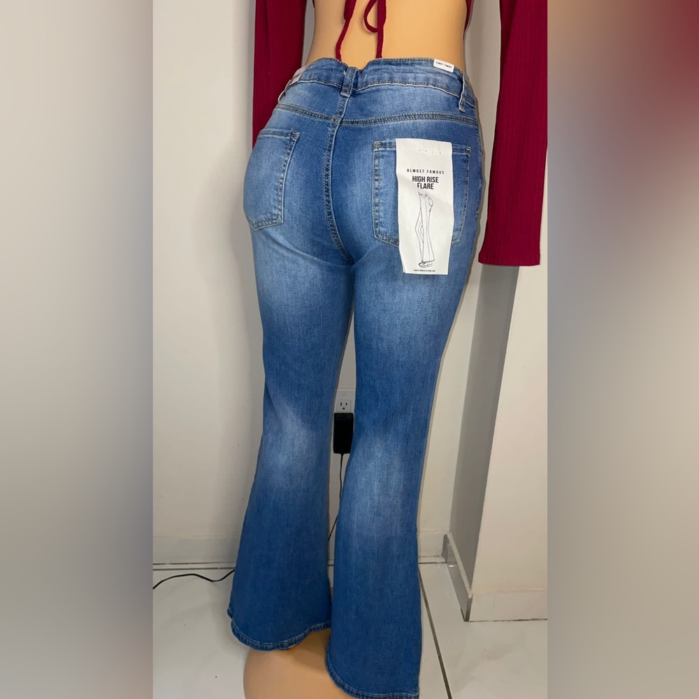 NWT High rise flare distress denim blue Jeans size 11 | Almost famous